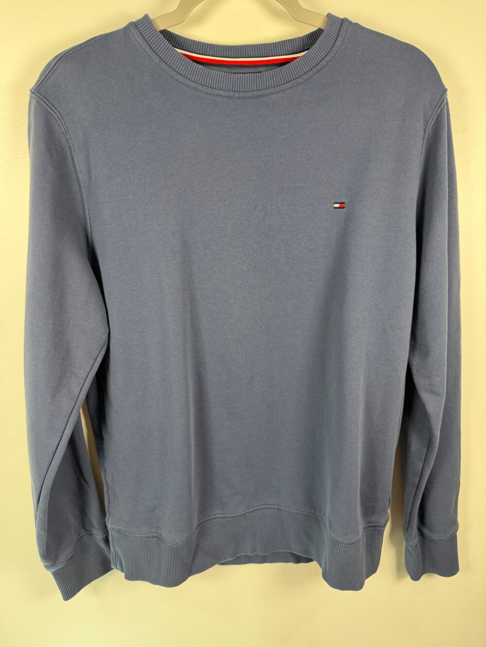 Tommy Hilfiger Mens Crewneck Sweatshirt M Slate Blue Flag Logo 100% Cotton